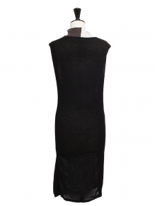 Mid-length sleeveless black and grey angora and wool knitted dress Retail price €450 Size S