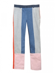 Tonal-Blue, red and pale rose colorblock denim pants Retail price $875 Size 38