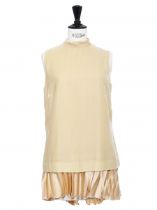 Mini robe sans manche en velours et soie plissée beige Prix boutique 1100€ Taille 34