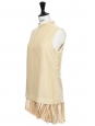 Beige velvet and pleated silk velvet sleeveless mini dress Retail price €1100 Size 36