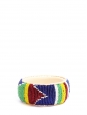 Bracelet africain large en cuir brodé de perles rouge, vert, jaune, blanc et bleu Taille M