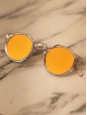Lunettes de soleil HERI monture biseau crystal verres miroirs jaune doré NEUVES Prix boutique 350€
