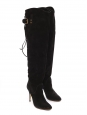 Black suede leather over-the-knee heeled boots Retail price €1200 Size 37.5