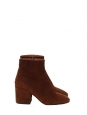 Brown suede leather and block heel ankle boots Retail price €630 Size 40