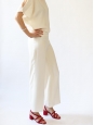 Fluid wide leg cropped ivory white crepe pants Size 38 (M)