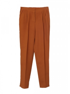Pantalon droit taille élastique en crêpe marron fauve Taille 36