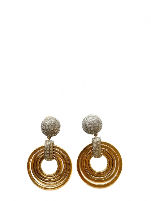 Boucles d'oreille clip anneaux et cercles en laiton doré et crystal argent Prix boutique $800