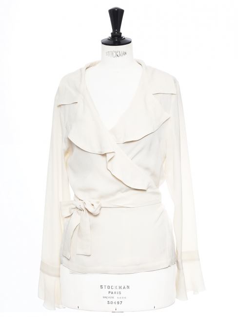 Ivory white silk belted lightweight jacket Retail price €850 Size 38