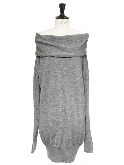 Heather grey wool and cashmere long sleeved sweater dress Retail price €700 Size 36