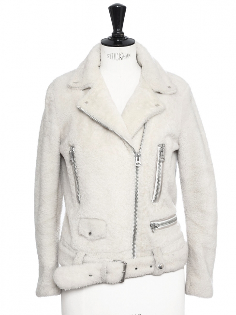 MOCK FELTED beige white mock felted shearling jacket Retail price €1900 Size 34