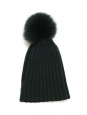 GIUVI dark green ribbed wool hat with fur pompon