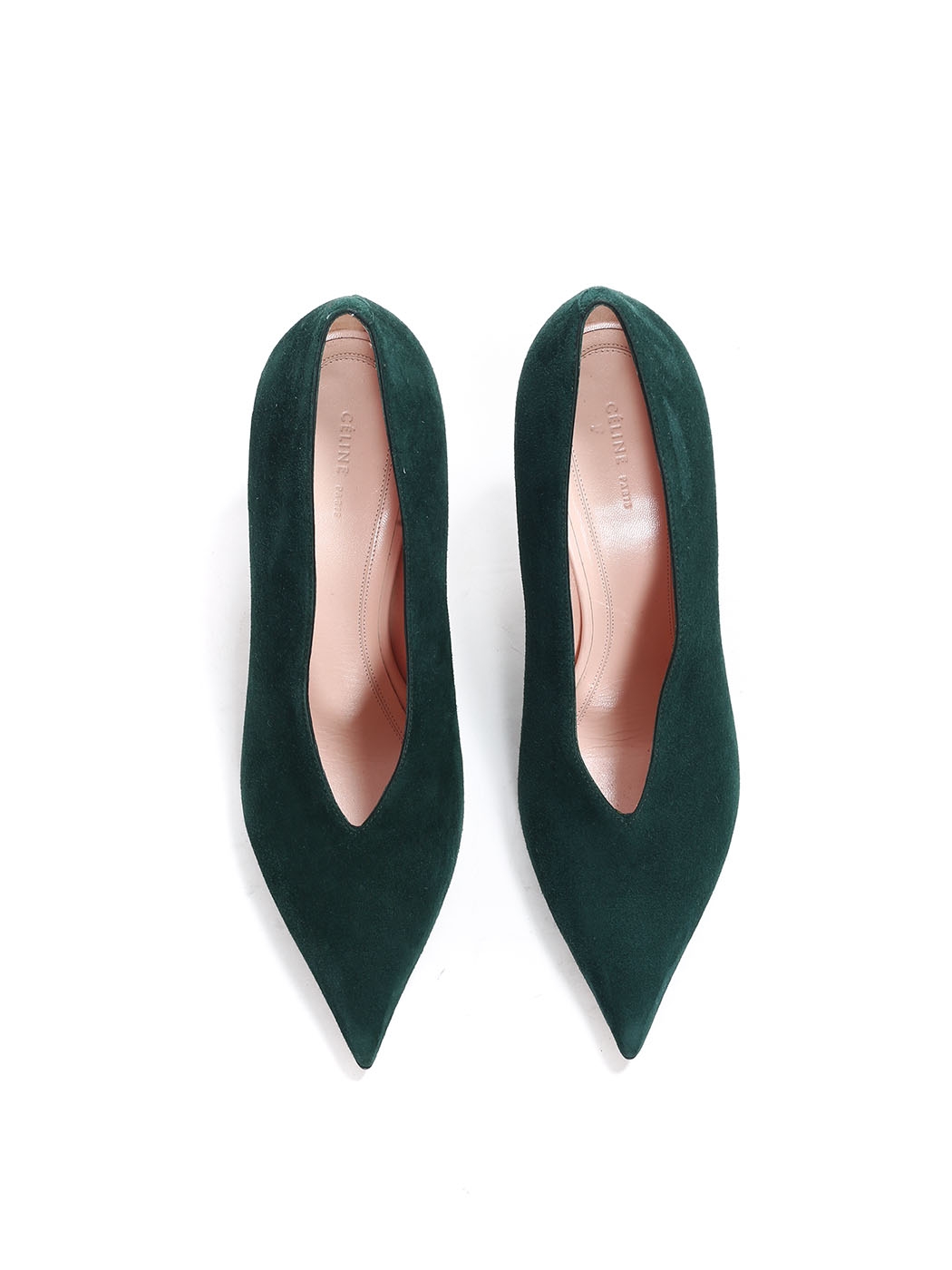 Louise Paris - CELINE Dark green suede leather essential V neck pointy ...