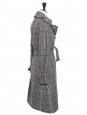 Green, prune and black plaid print wool trench coat Retail price €2500 Size UK 4