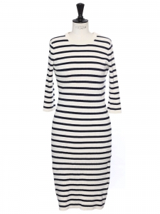 Naby blue and cream white knitted midi dress Retail price €250 Size S
