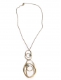 Gold brass thin chain necklace with rings and almond green beads pendant
