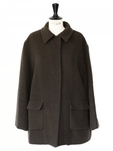 Manteau court en feutre de pure laine vierge brun chocolat Px boutique 1800€ Taille 38 