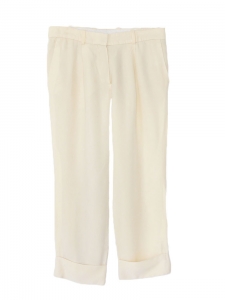 Cream ecru silk crepe cropped pants Retail price €550 Size 36