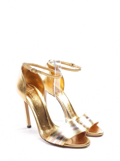 Gold and silver leather high heel ankle strap sandals NEW Retail price €790 Size 36.5