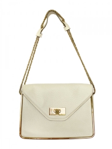 Sally ecru white grained leather shoulder bag and gold chain Retail price 1710€