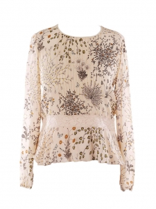 Beige silk chiffon and lace botanical floral print dress Retail price €950 Size 40