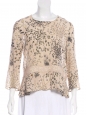 Beige silk chiffon and lace botanical floral print dress Retail price €950 Size 40