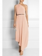 Gold metal belted One-Shoulder powder pink stretch crepe cocktail dress Retail price €1100 Size 40