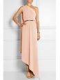 Gold metal belted One-Shoulder powder pink stretch crepe cocktail dress Retail price €1100 Size 40