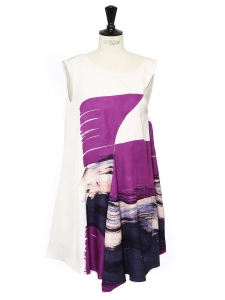CHLOE Purple printed white silk dress worth €1800 Size 36
