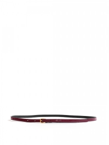 Thin purple patent leather belt with mini bronze buckle