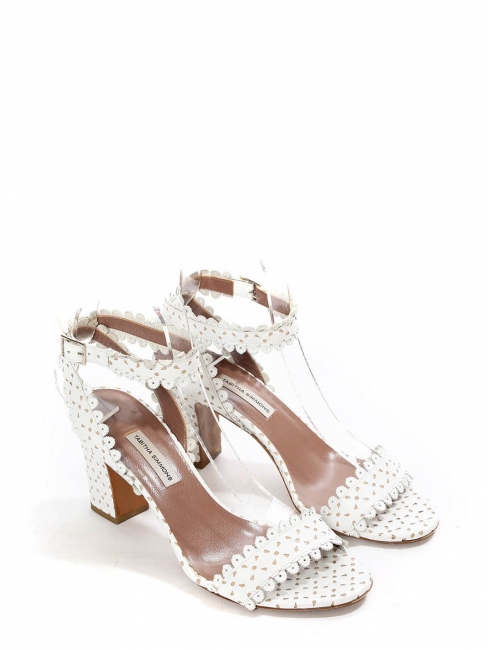 LETICIA White scalloped-leather block heel sandals Retail price €625 Size 39