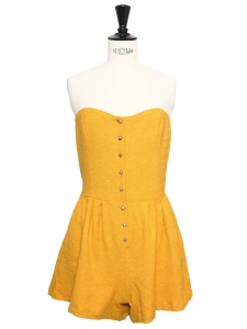 Sunny yellow cotton crepe strapless playsuit Retail price €365 NEW Size S/M