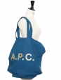 Cyan blue canvas cotton cabas bag with A.P.C white signature