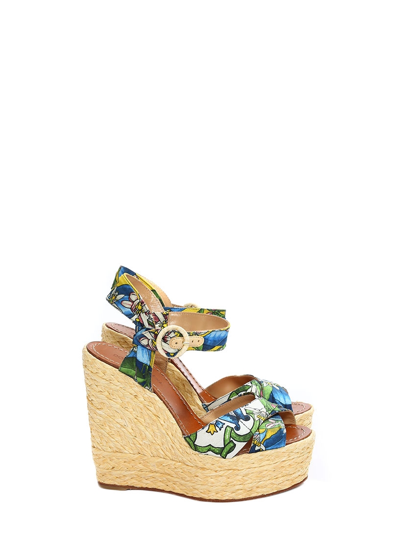 Boutique DOLCE & GABBANA Floral printed and braided jute wedge sandals  Retail price €795 Size 36