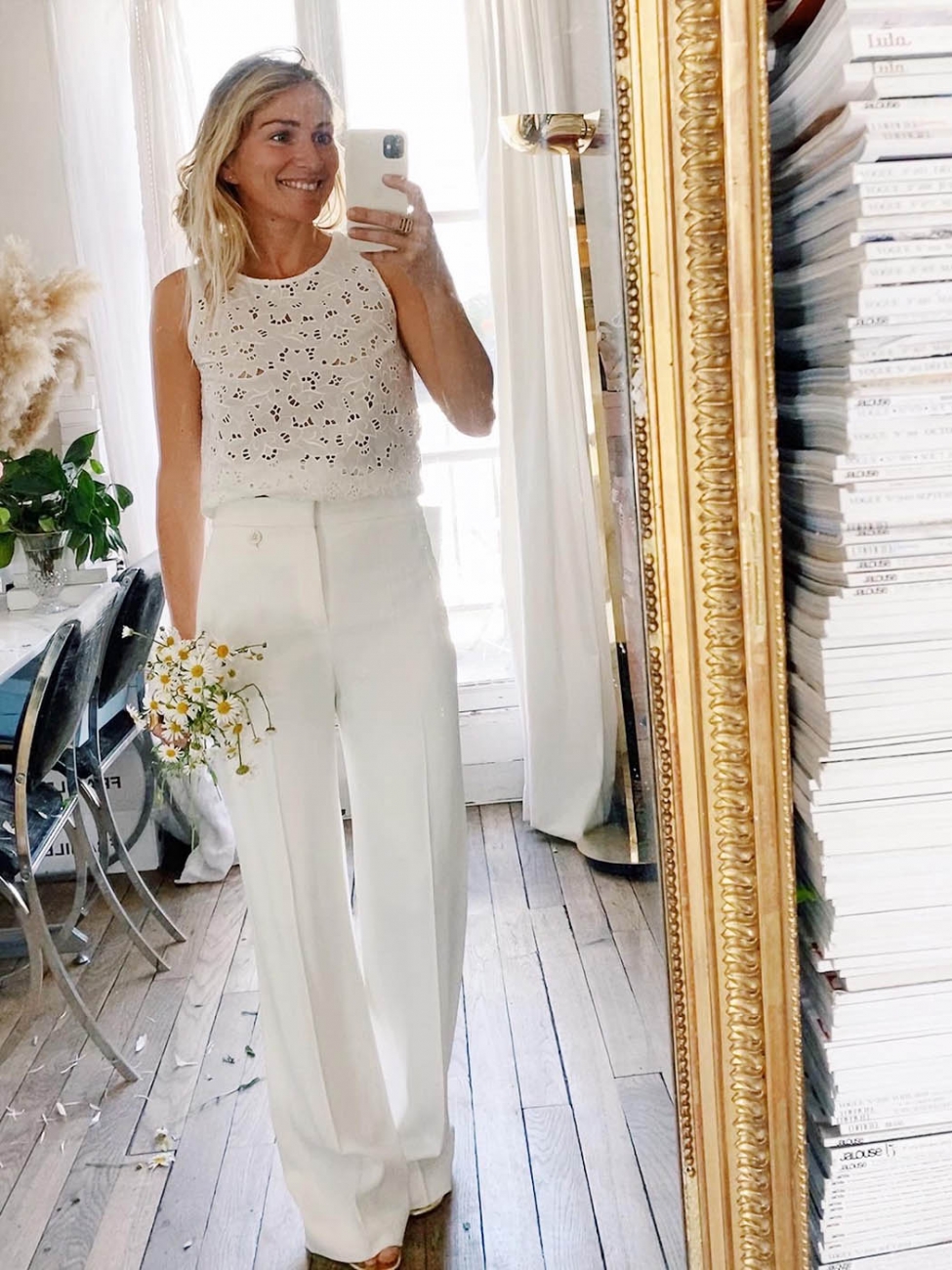 white crepe palazzo pants