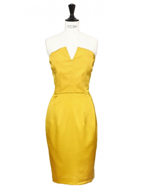 Saffron yellow silk strapless cocktail dress Retail price €2300 Size XS