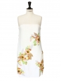 Multicolor flowers embroidered white silk strapless dress Retail price 3000€ Size 38