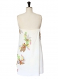Multicolor flowers embroidered white silk strapless dress Retail price 3000€ Size 38