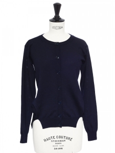 Navy blue thin wool crew neck cardigan Retail price €600 Size 34/36