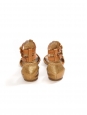 Sandales plates bout ouvert en cuir embossé doré et caramel Px boutique 480€ NEUVES Taille 36
