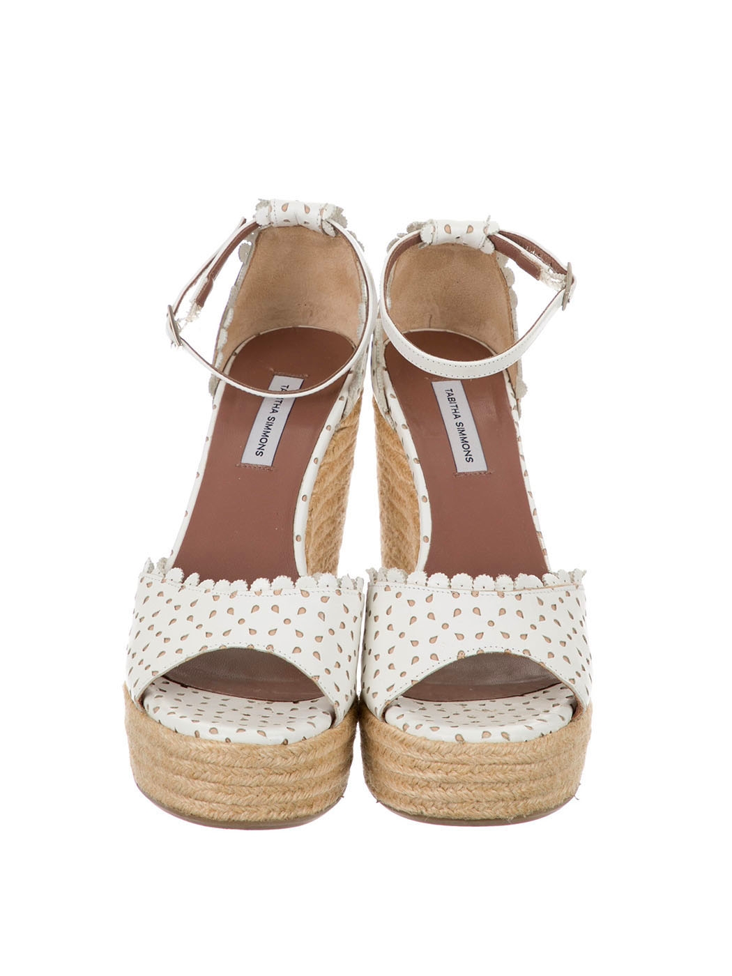 Boutique TABITHA SIMMONS Harp white flower perforated leather wedge ...