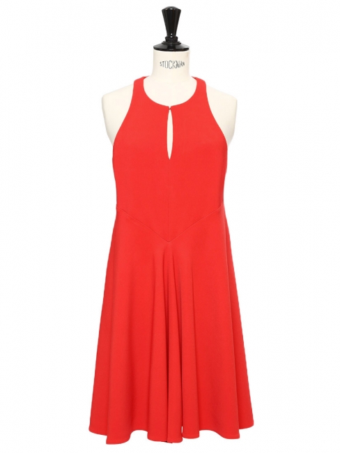 Poppy red crepe sleeveless fit and flare dress Retail price €600 Size 36