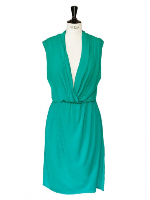 Robe sans manches drapée vert émeraude Px boutique 1000€ Taille 36