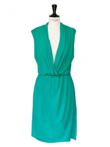 Emerald green sleeveless draped dress Retail price €1000 Size 36
