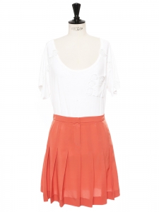 Peach coral pink silk crepe pleated skirt Retail price €500 Size 36