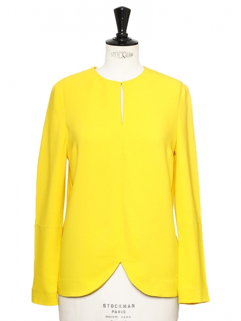 Top MAY manches longues col rond en crêpe jaune soleil NEUF Prix boutique 550€ Taille 38