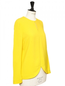 Sunny yellow crepe round neck long sleeves blouse NEW Retail price €480 Size 36