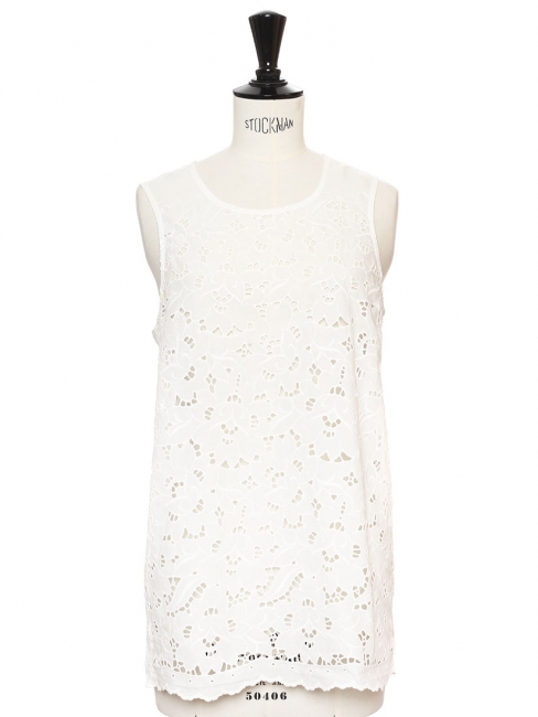 White cotton lace sleeveless top Retail price €495 Size 38