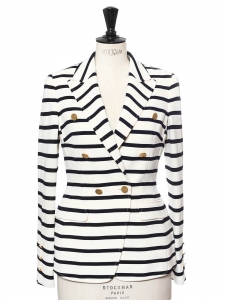 White and navy blue striped blazer jacket with gold buttons Retail price €900 Size 36