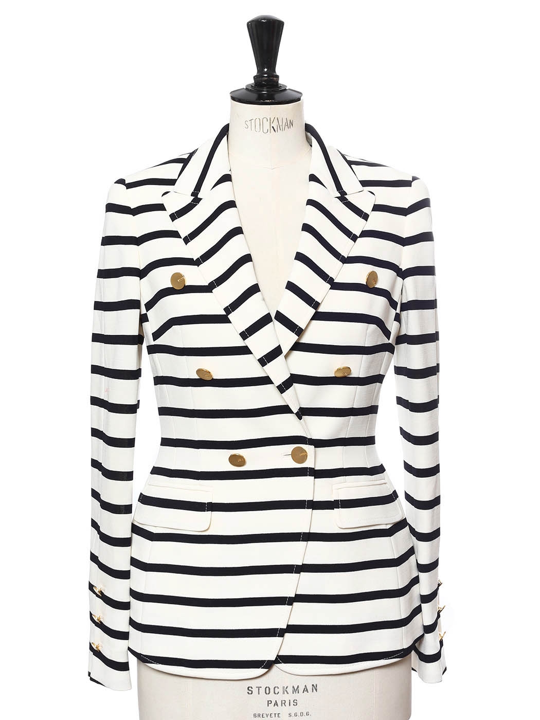 Louise Paris - ESCADA White and navy blue striped blazer jacket with ...