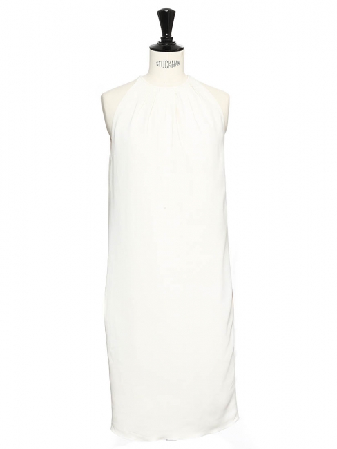 Ivory white crepe sleeveless cocktail dress Retail price €2000 Size XS